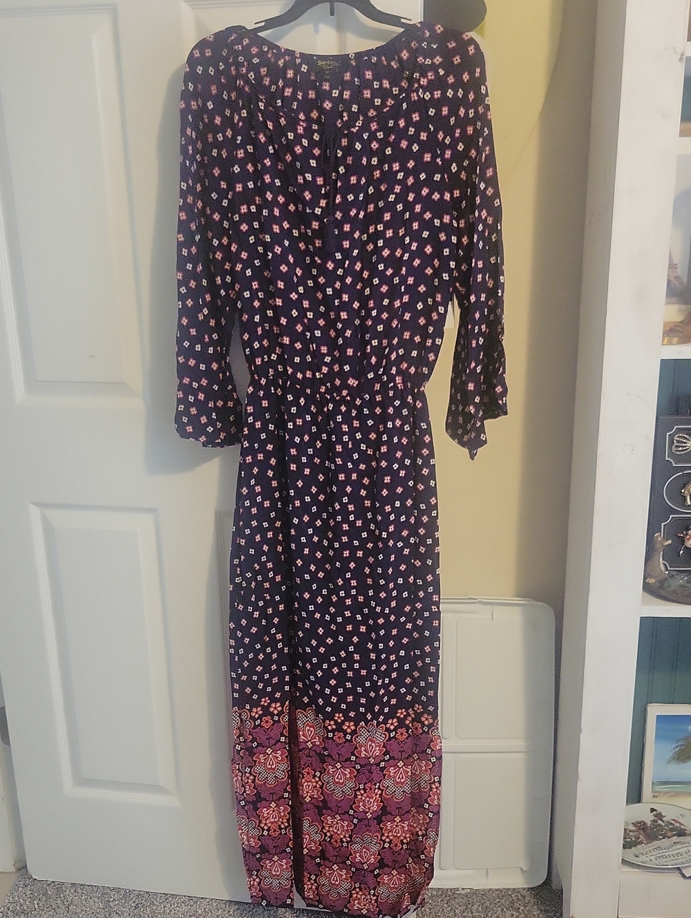 Juicy Couture Black Label LA Plum Fable Floral Silk Maxi with Pink Border Detail
